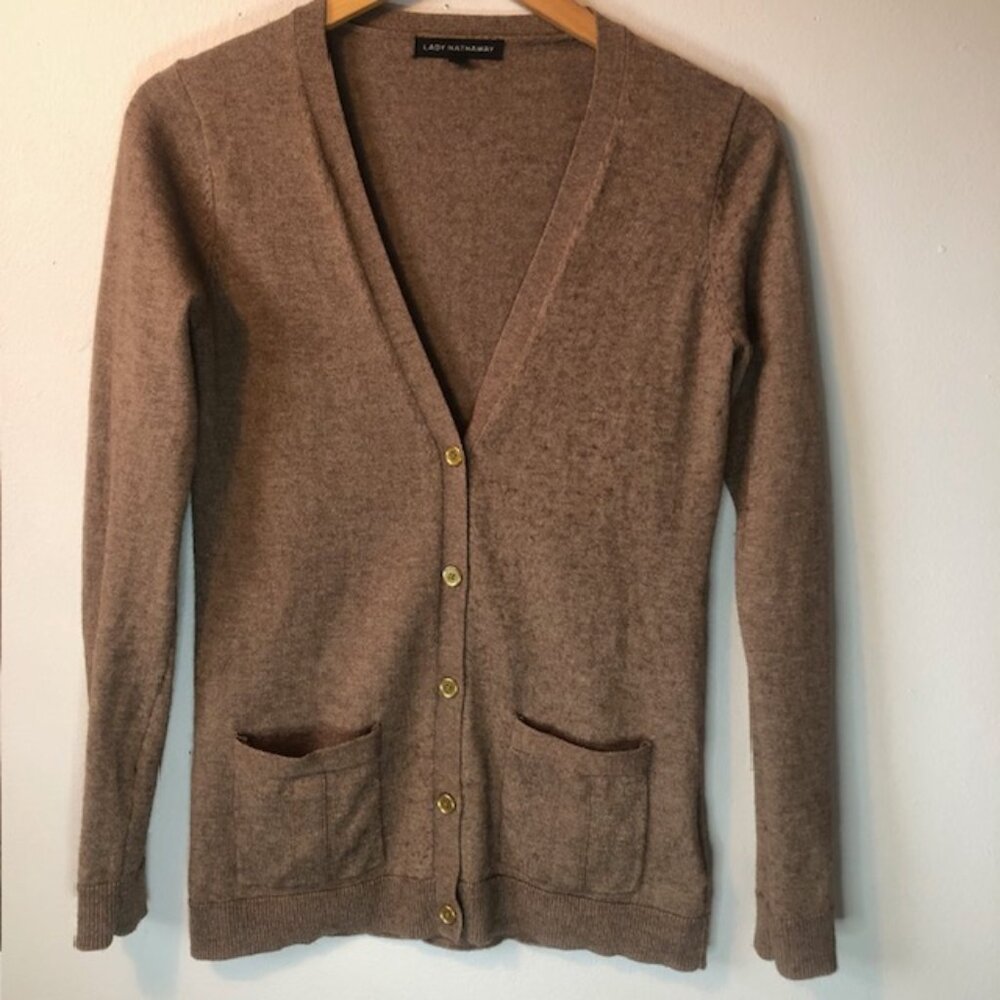 Vintage LADY HATHAWAY Brown Wool Blend Button Front Cardigan Size S - Co…